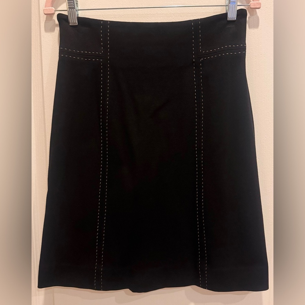 REBECCA TAYLOR Skirt Black With Beige Topstitching Size 6